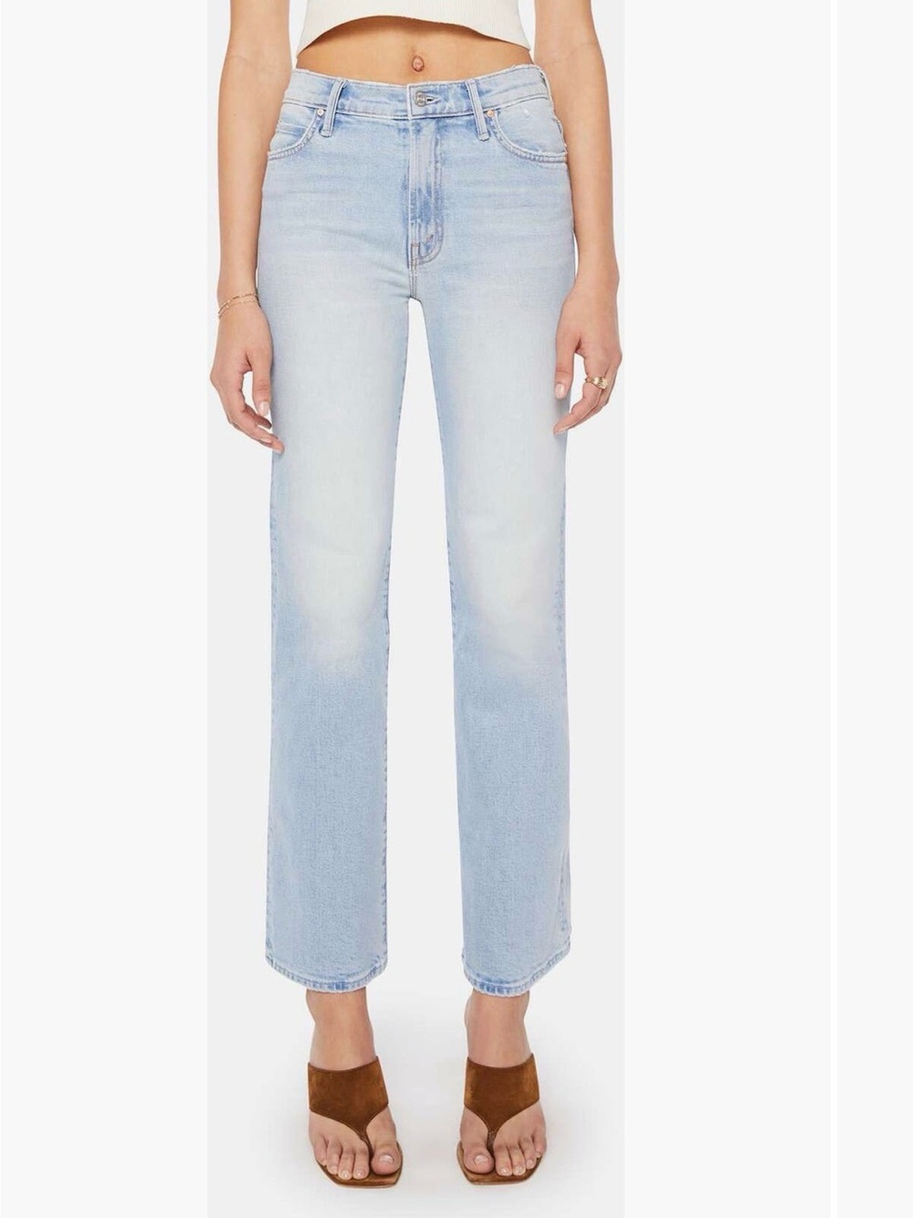 MOTHER - kick it - go long - ankle - Pale Blue High-Rise Straight Jeans - Women
